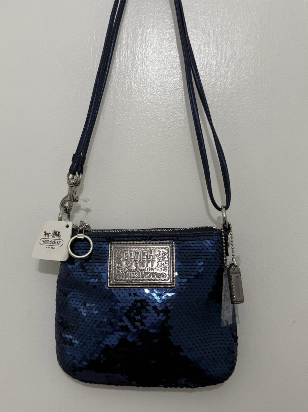 Coach Poppy Shoulder Crossbody Bag Blue Sequin Handbag